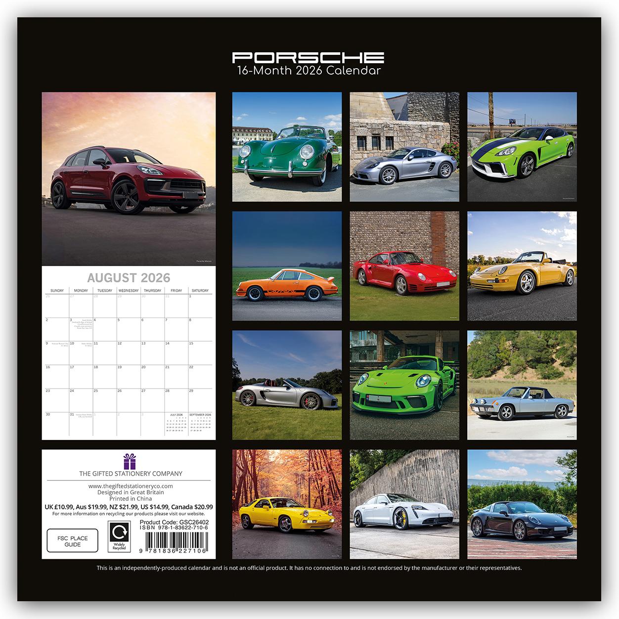 Rückseitencover Porsche 2026 - 16-Monatskalender