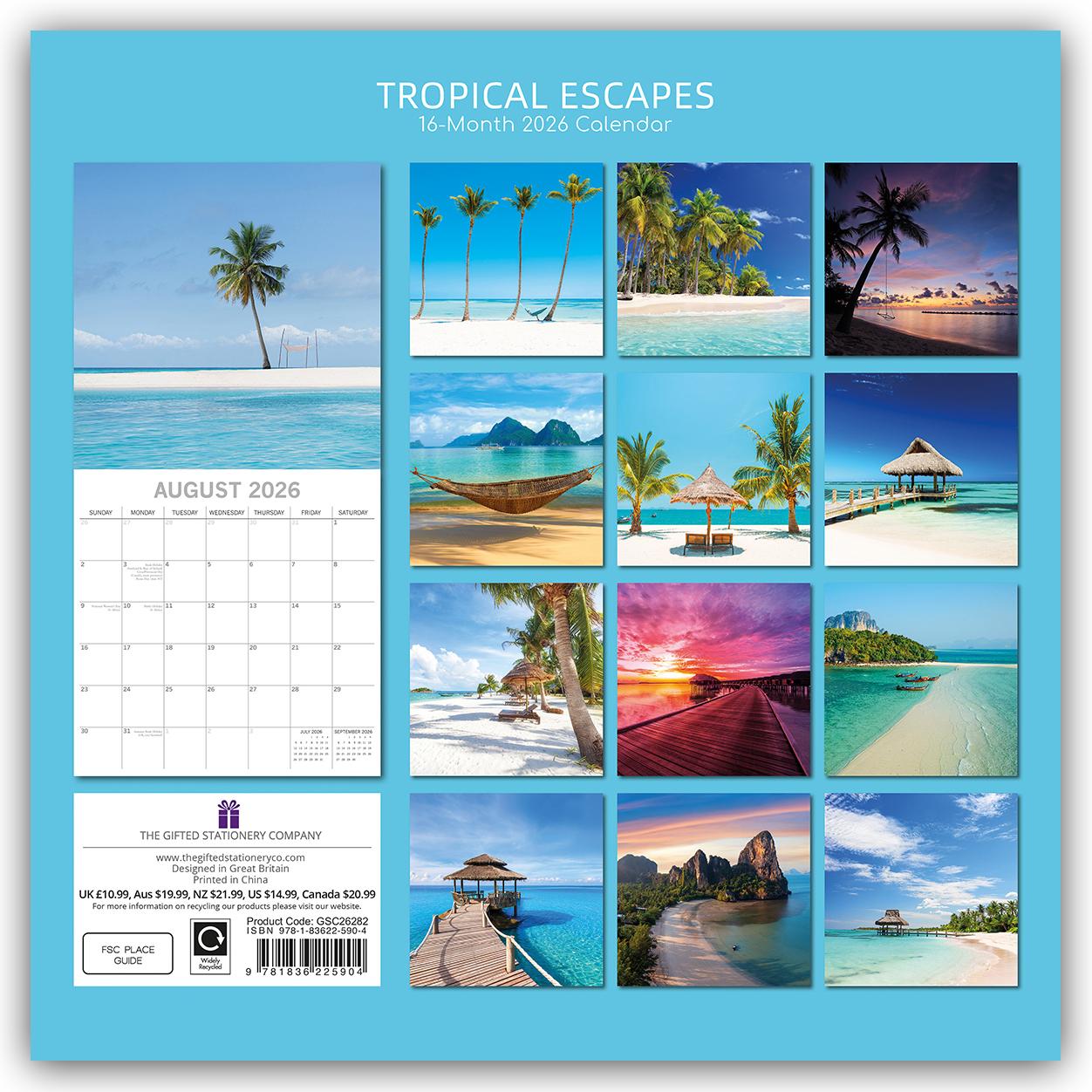 Rückseitencover Tropical Escapes - Urlaub in den Tropen 2026 - 16-Monatskalender