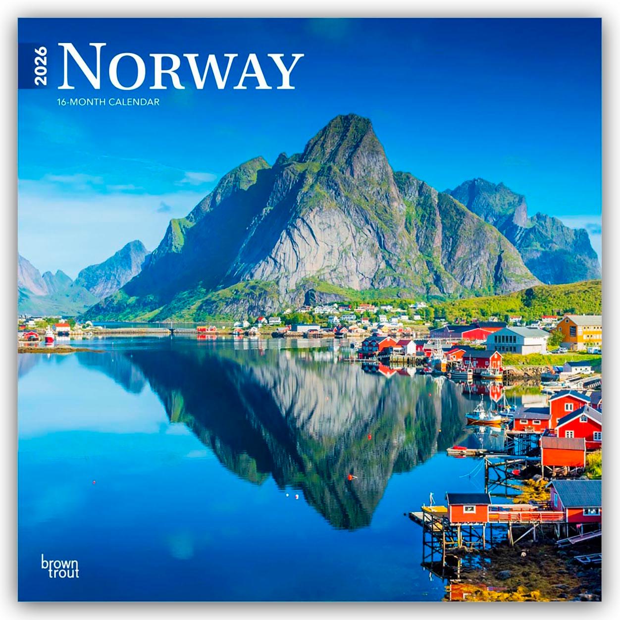 Vorderes Coverbild Norway 2026 12 X 24 Inch (Hanging) Monthly Square Wall Calendar Plastic-Free