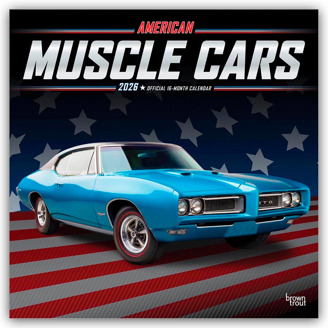 Vorderes Coverbild American Muscle Cars Official 2026 12 X 24 Inch (Hanging) Monthly Square Wall Calendar Foil Stamped Cover Plastic-Free