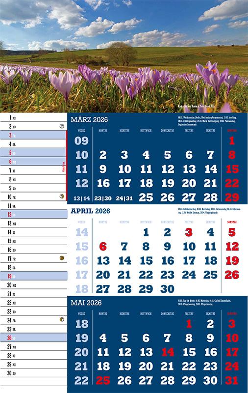 Beispielinhalt (Bild) 3-Monatskalender Sachsen 2026