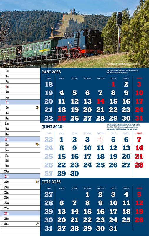 Beispielinhalt (Bild) 3-Monatskalender Sachsen 2026