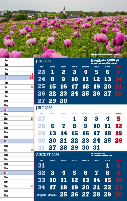 Beispielinhalt (Bild) 3-Monatskalender Sachsen 2026