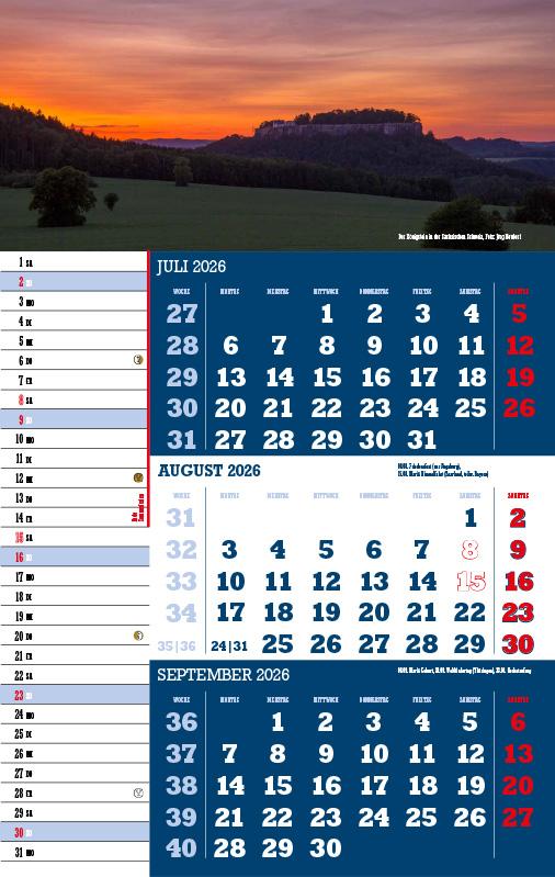 Beispielinhalt (Bild) 3-Monatskalender Sachsen 2026