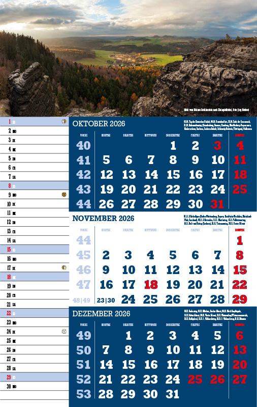 Beispielinhalt (Bild) 3-Monatskalender Sachsen 2026