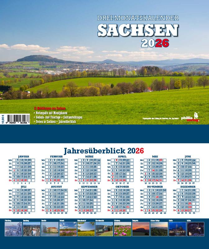 Vorderes Coverbild 3-Monatskalender Sachsen 2026
