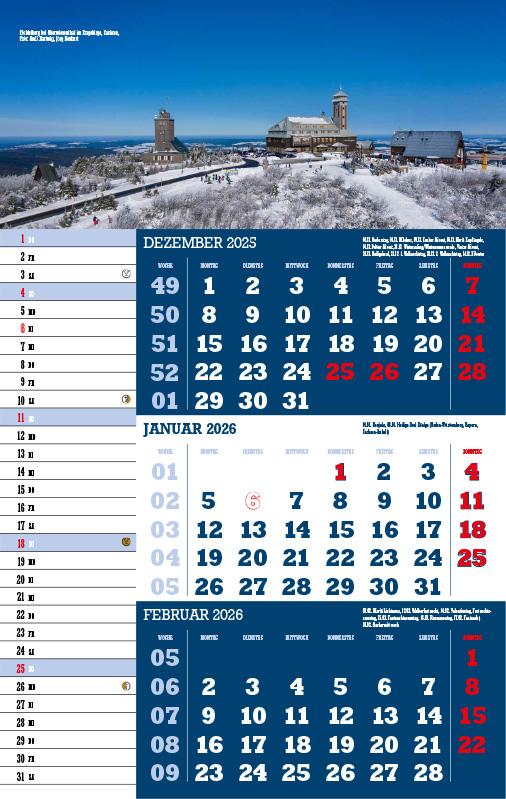 Beispielinhalt (Bild) 3-Monatskalender Deutschland 2026