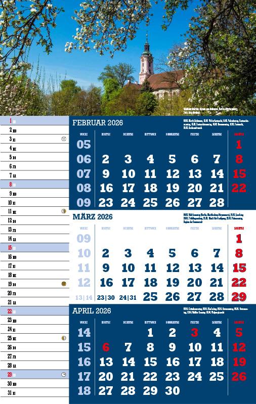 Beispielinhalt (Bild) 3-Monatskalender Deutschland 2026