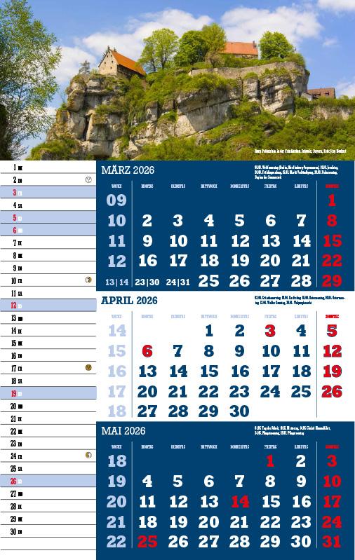 Beispielinhalt (Bild) 3-Monatskalender Deutschland 2026