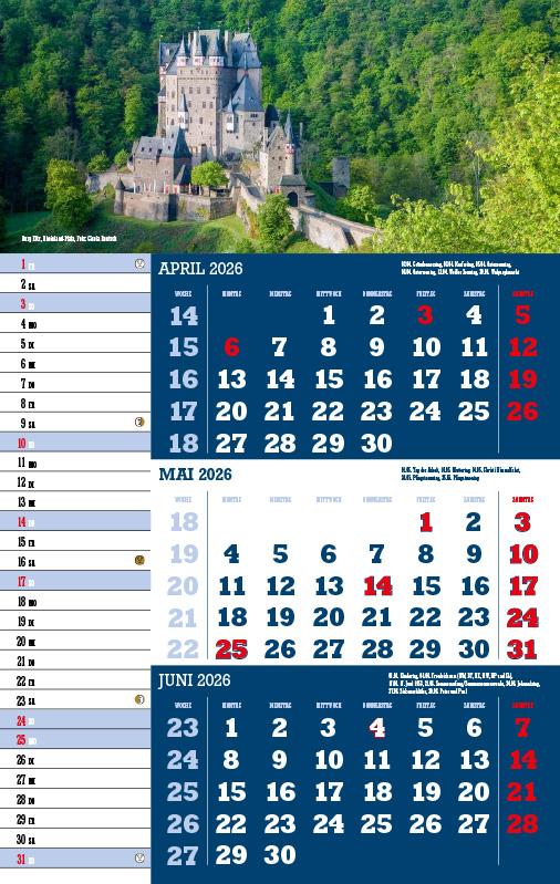 Beispielinhalt (Bild) 3-Monatskalender Deutschland 2026