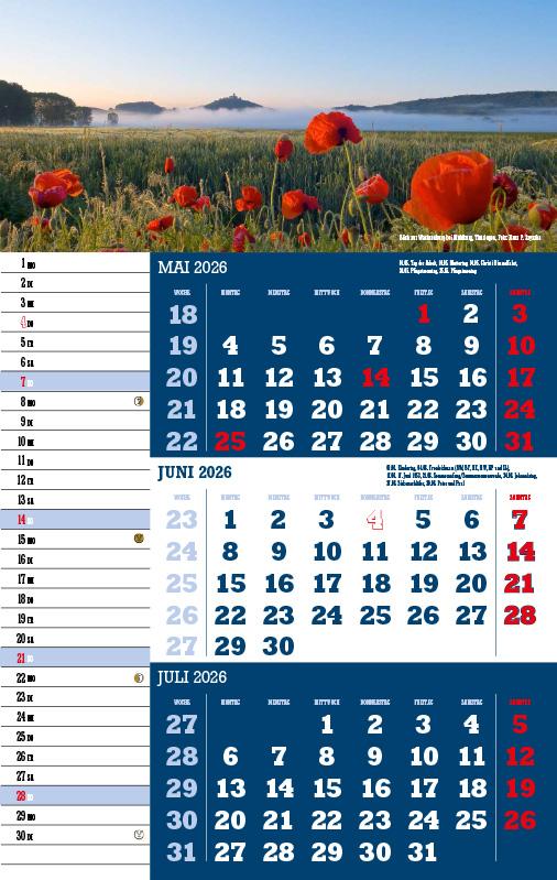 Beispielinhalt (Bild) 3-Monatskalender Deutschland 2026