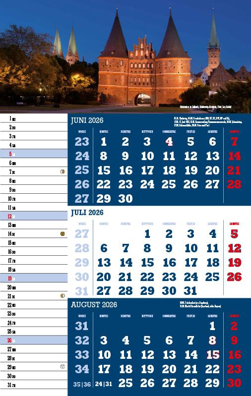 Beispielinhalt (Bild) 3-Monatskalender Deutschland 2026