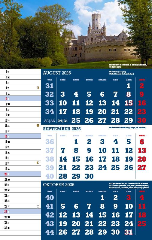 Beispielinhalt (Bild) 3-Monatskalender Deutschland 2026