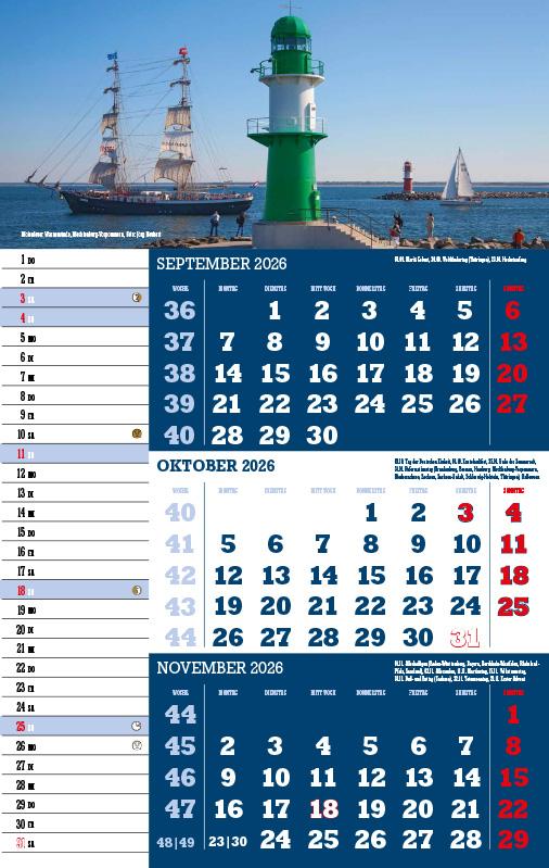 Beispielinhalt (Bild) 3-Monatskalender Deutschland 2026