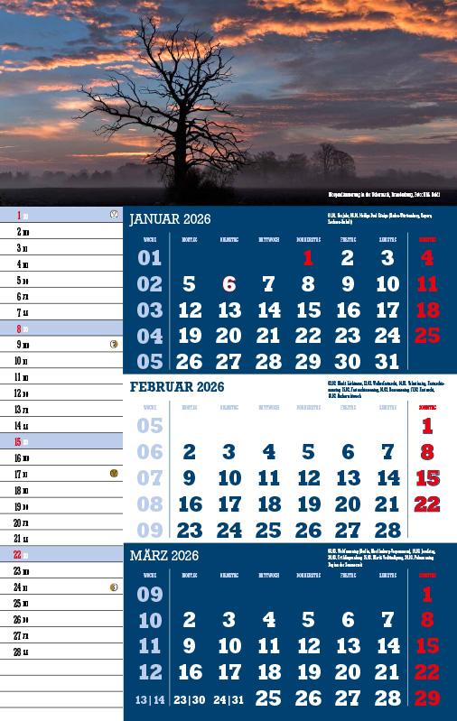 Beispielinhalt (Bild) 3-Monatskalender Deutschland 2026