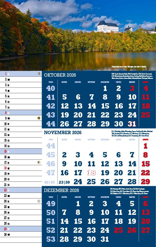 Beispielinhalt (Bild) 3-Monatskalender Deutschland 2026