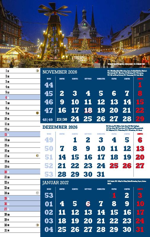 Beispielinhalt (Bild) 3-Monatskalender Deutschland 2026