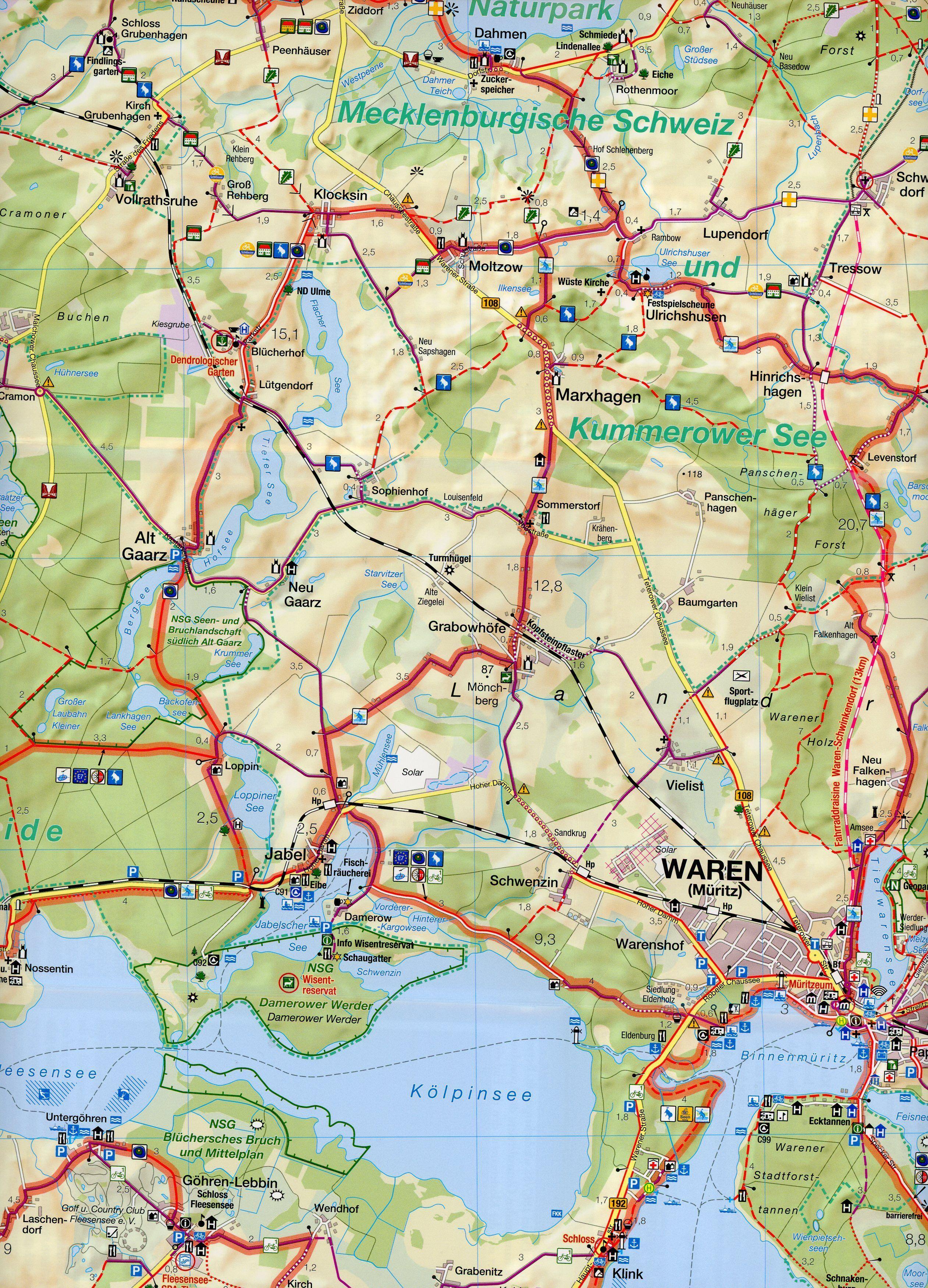 Beispielinhalt (Bild) Fahrradkarte Die großen Mecklenburgischen Seen 1:75 000