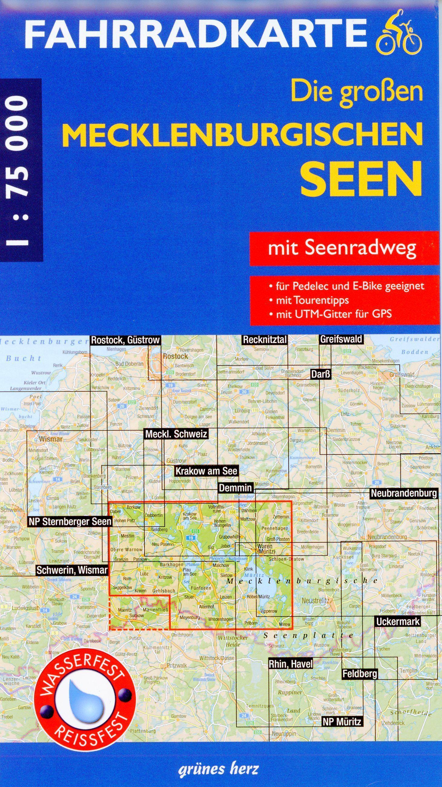 Vorderes Coverbild Fahrradkarte Die großen Mecklenburgischen Seen 1:75 000