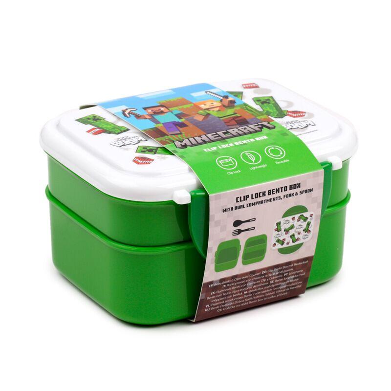 Beispielinhalt (Bild) Minecraft Creeper & TNT Clip-Verschluss Stapelbare Bento Lunch Box mit Besteck