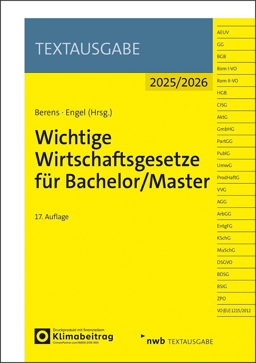 Vorderes Coverbild Wichtige Wirtschaftsgesetze für Bachelor/Master
