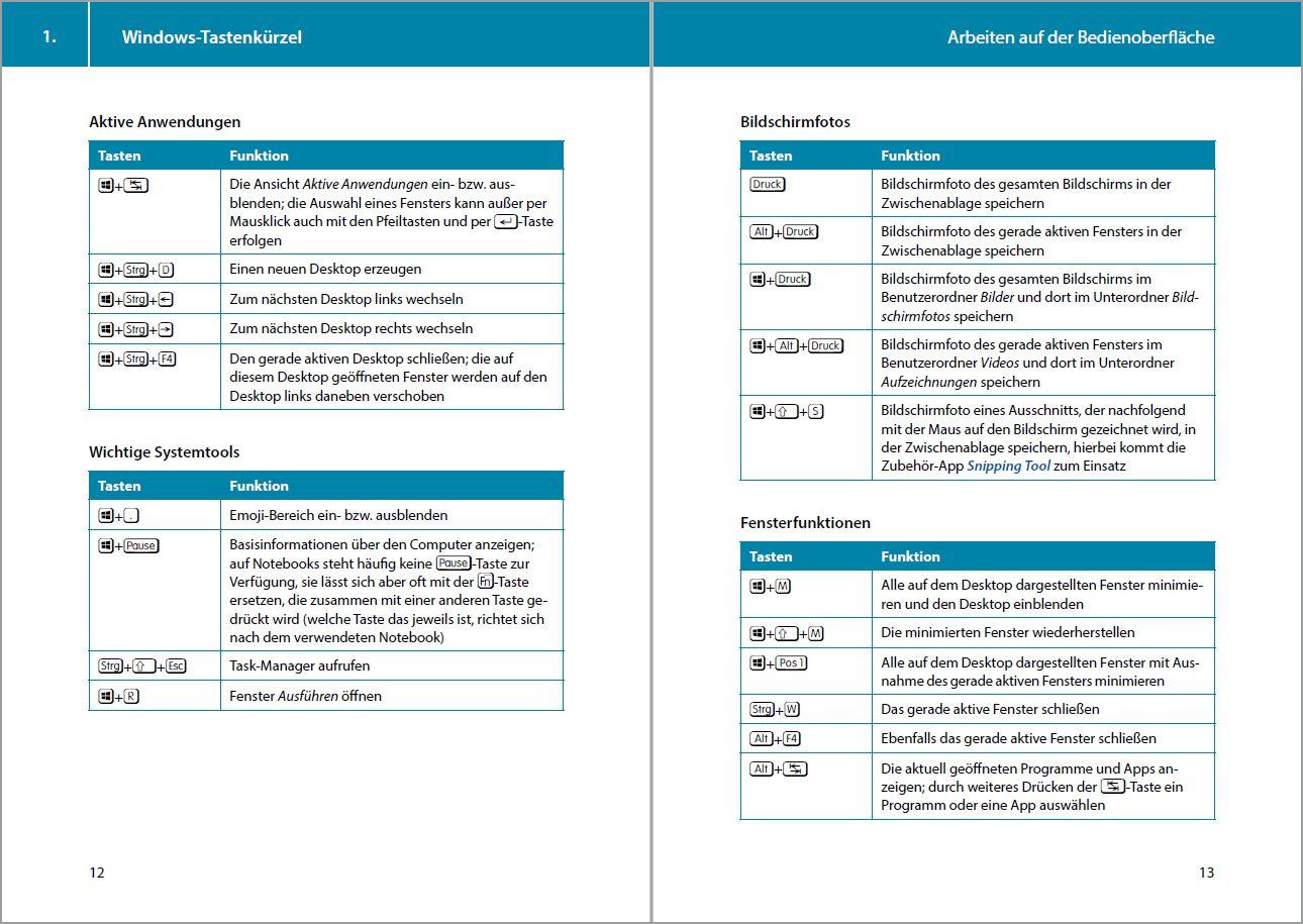 Beispielinhalt (Bild) Tastenkombinationen für Windows 11, 10, 8.1, 7 & Microsoft 365, Office 2024 - 2010 - Alle wichtigen Funktionen