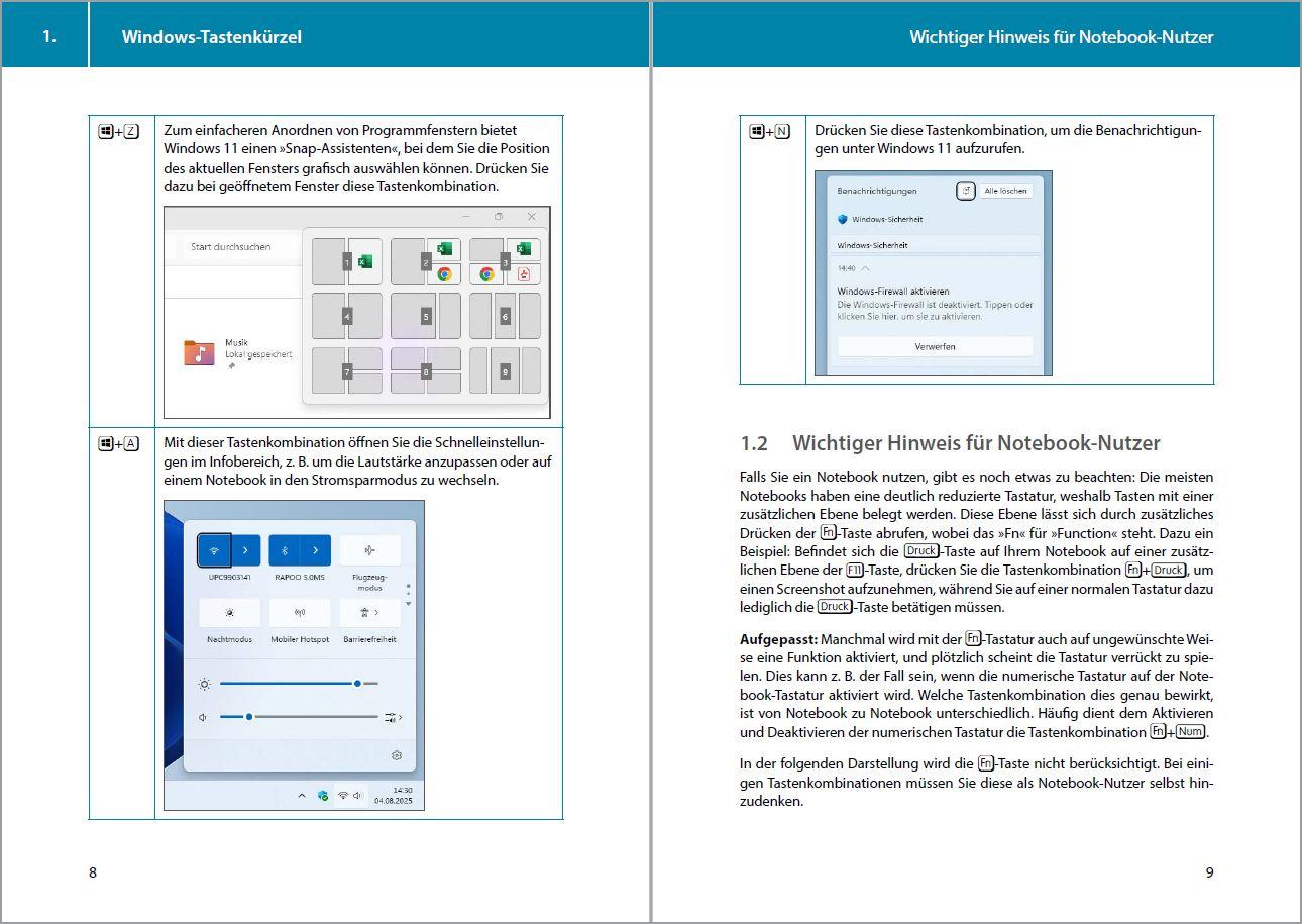 Beispielinhalt (Bild) Tastenkombinationen für Windows 11, 10, 8.1, 7 & Microsoft 365, Office 2024 - 2010 - Alle wichtigen Funktionen