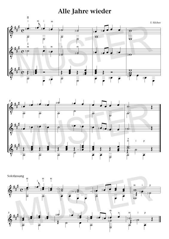 Beispielinhalt (Bild) Weihnachtslieder für 1-3 Gitarren