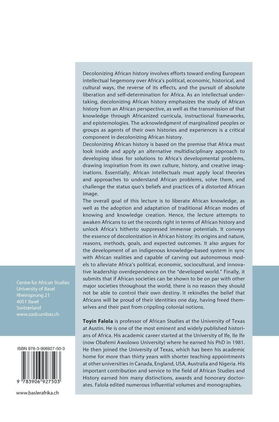 Rückseitencover Decolonizing African History