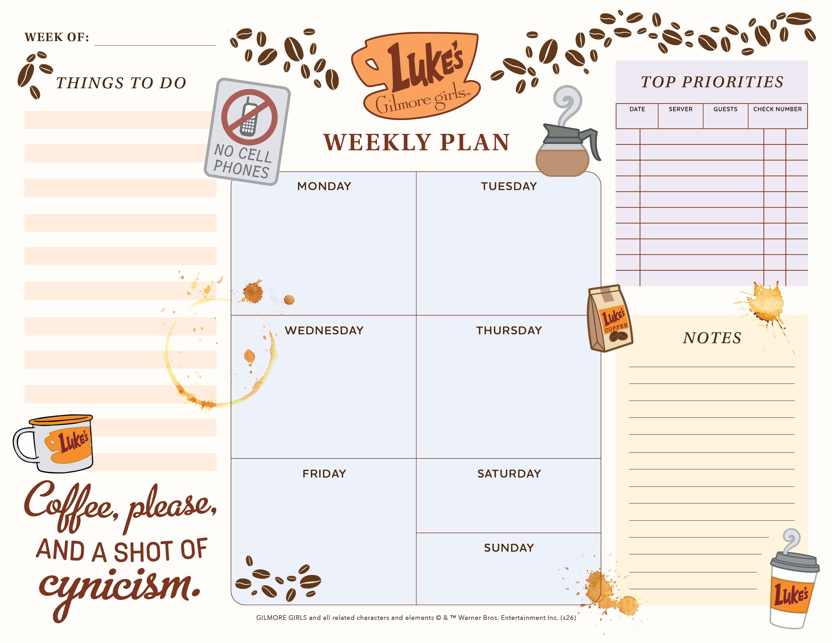 Vorderes Coverbild Gilmore Girls Weekly Planner Notepad