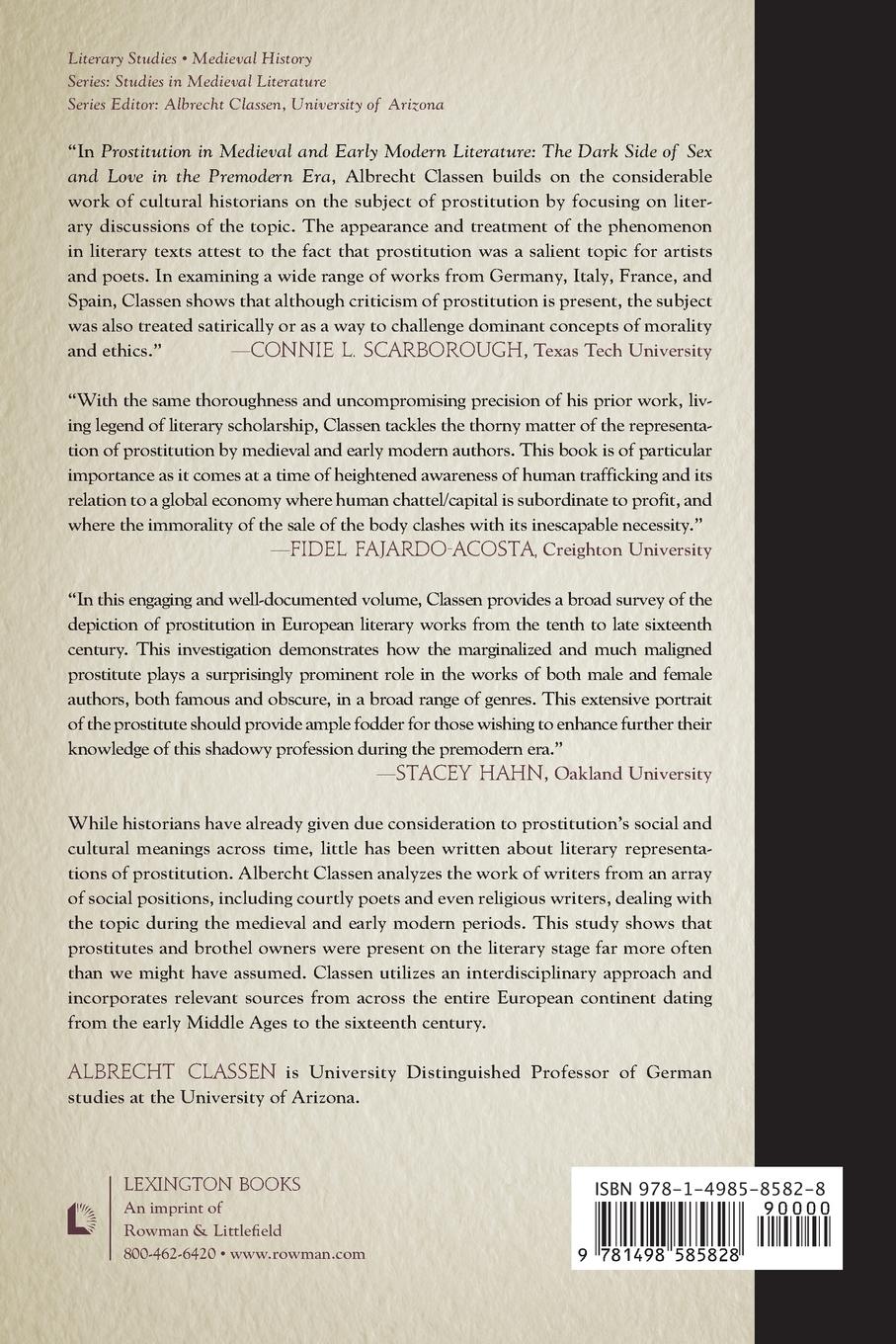 Rückseitencover Prostitution in Medieval and Early Modern Literature