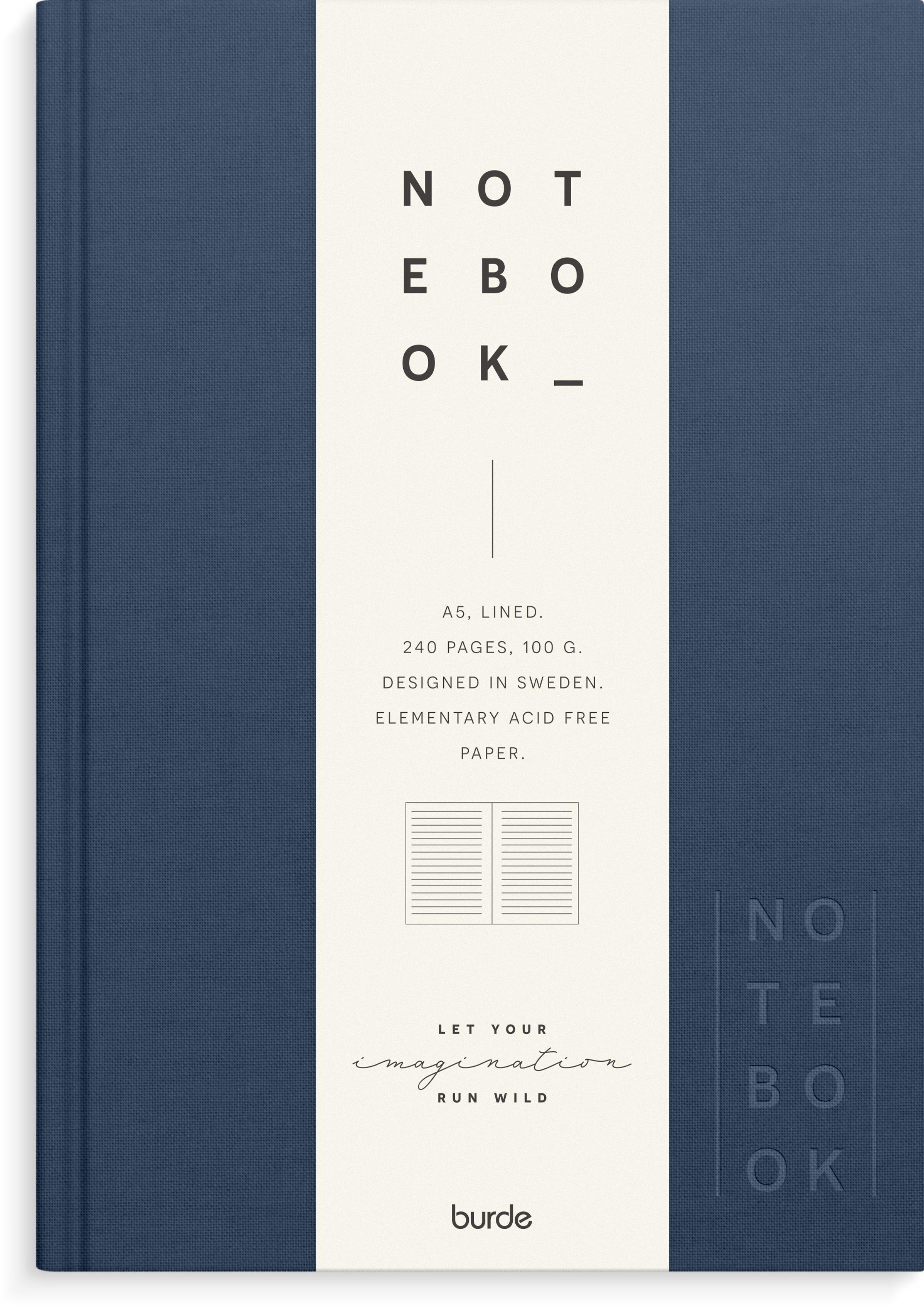 Vorderes Coverbild Burde Notizbuch Textil dunkelblau liniert A5