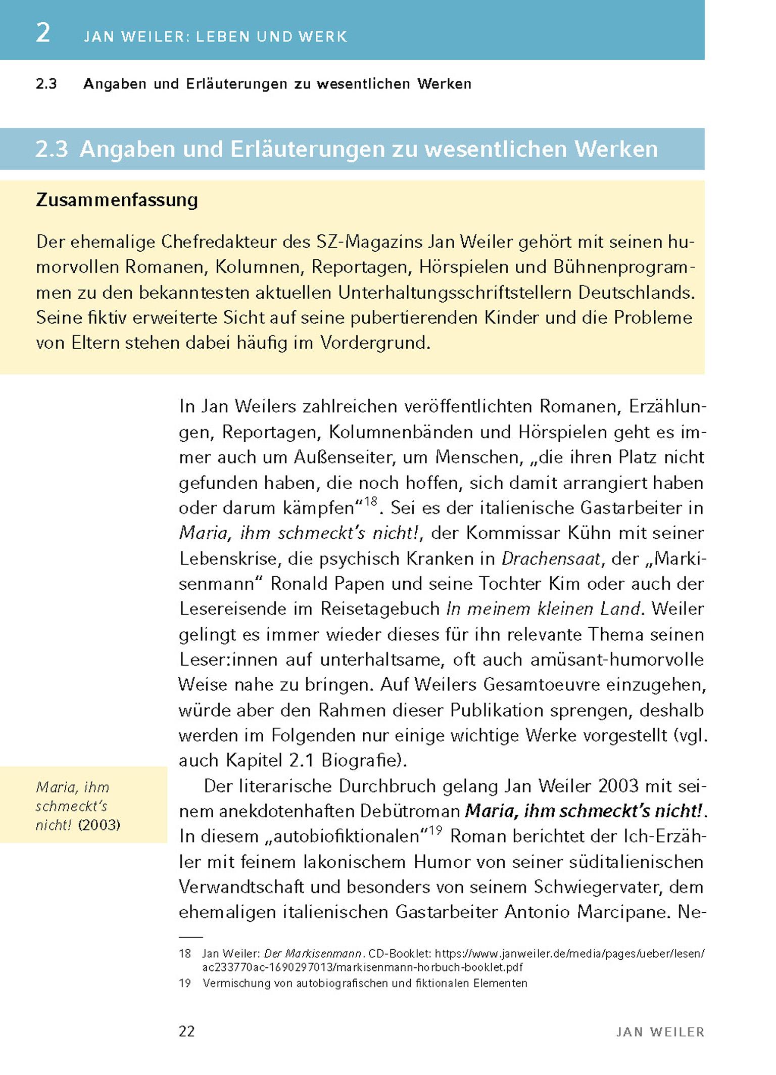 Beispielinhalt (Bild) Der Markisenmann von Jan Weiler - Textanalyse und Interpretation