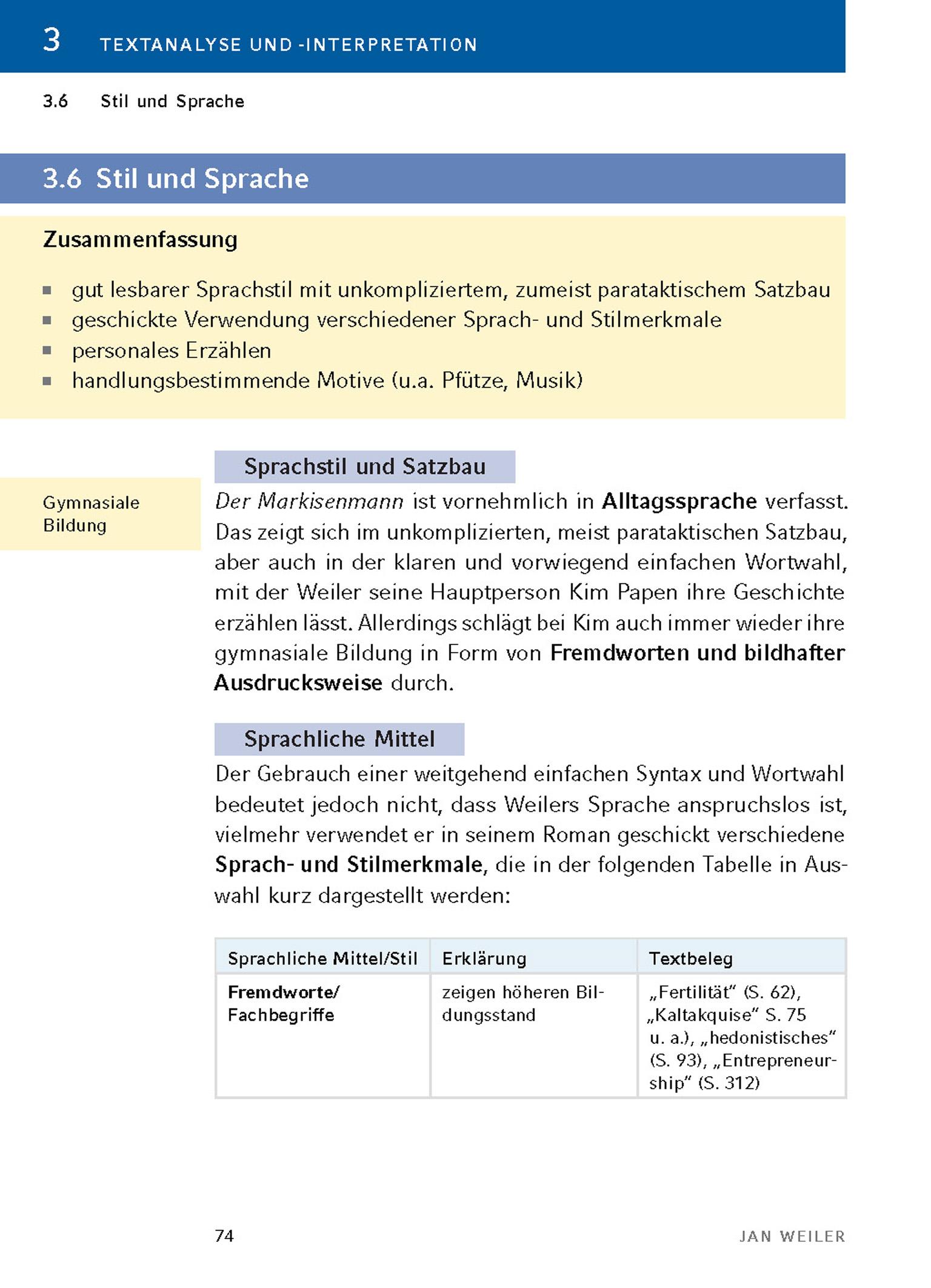 Beispielinhalt (Bild) Der Markisenmann von Jan Weiler - Textanalyse und Interpretation