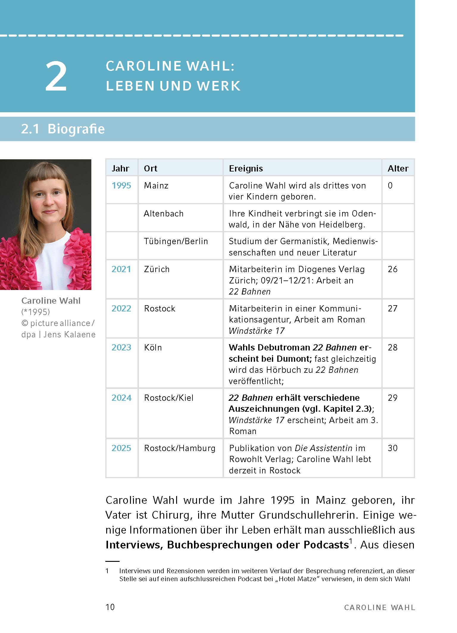 Beispielinhalt (Bild) 22 Bahnen von Caroline Wahl - Textanalyse und Interpretation