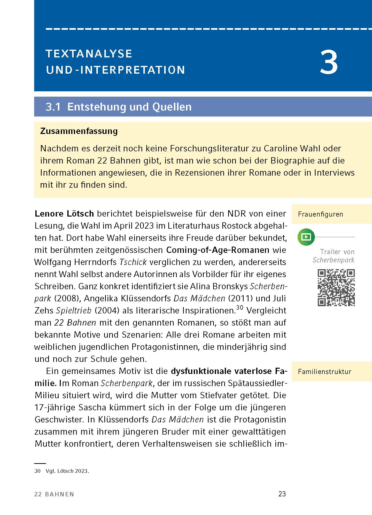 Beispielinhalt (Bild) 22 Bahnen von Caroline Wahl - Textanalyse und Interpretation
