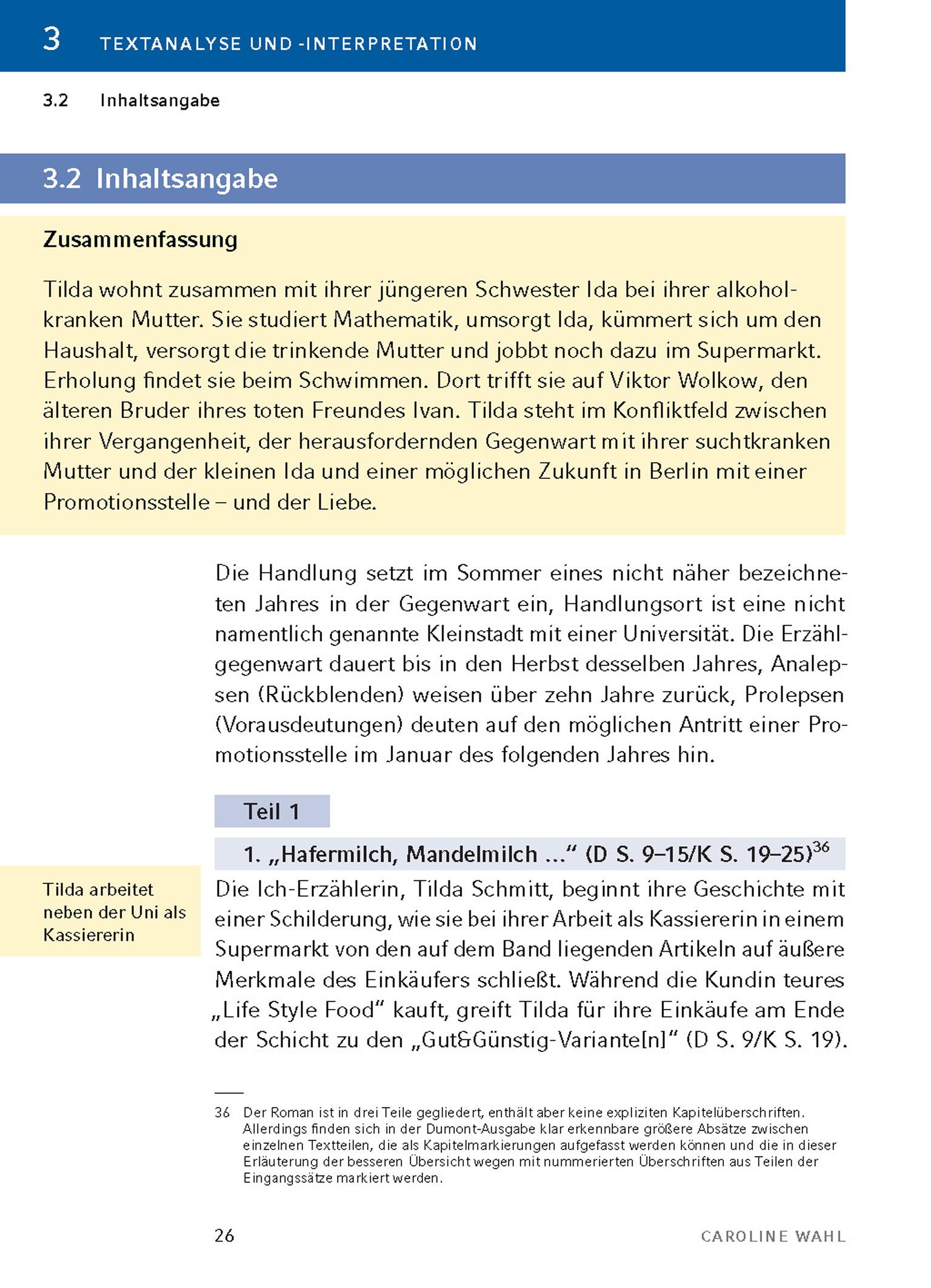 Beispielinhalt (Bild) 22 Bahnen von Caroline Wahl - Textanalyse und Interpretation