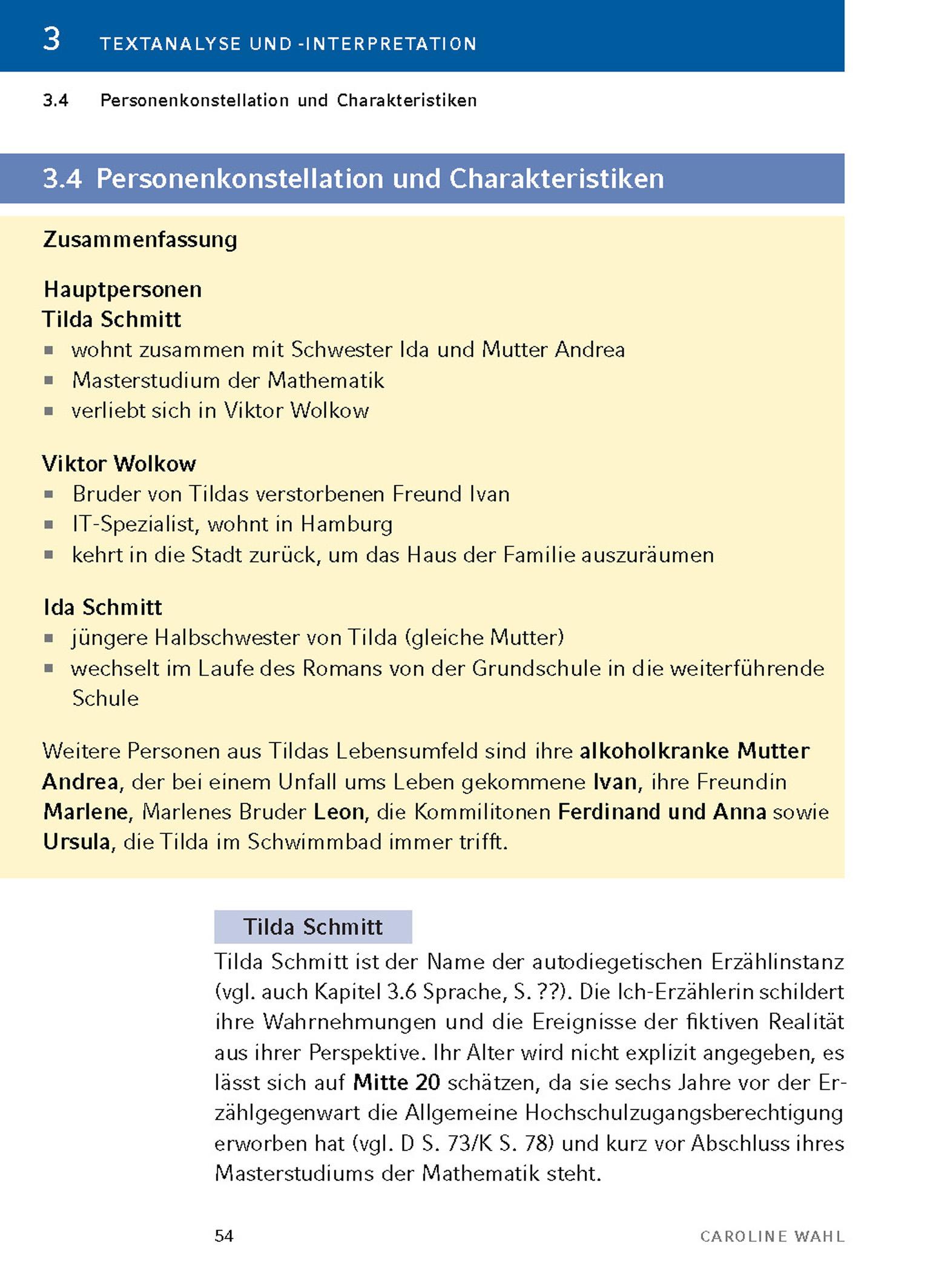 Beispielinhalt (Bild) 22 Bahnen von Caroline Wahl - Textanalyse und Interpretation