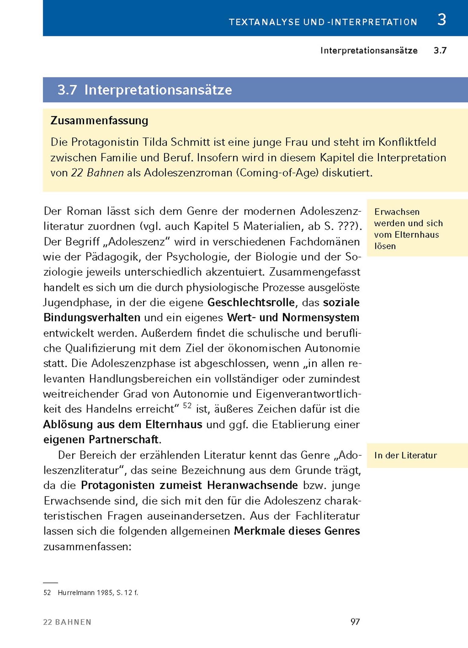Beispielinhalt (Bild) 22 Bahnen von Caroline Wahl - Textanalyse und Interpretation