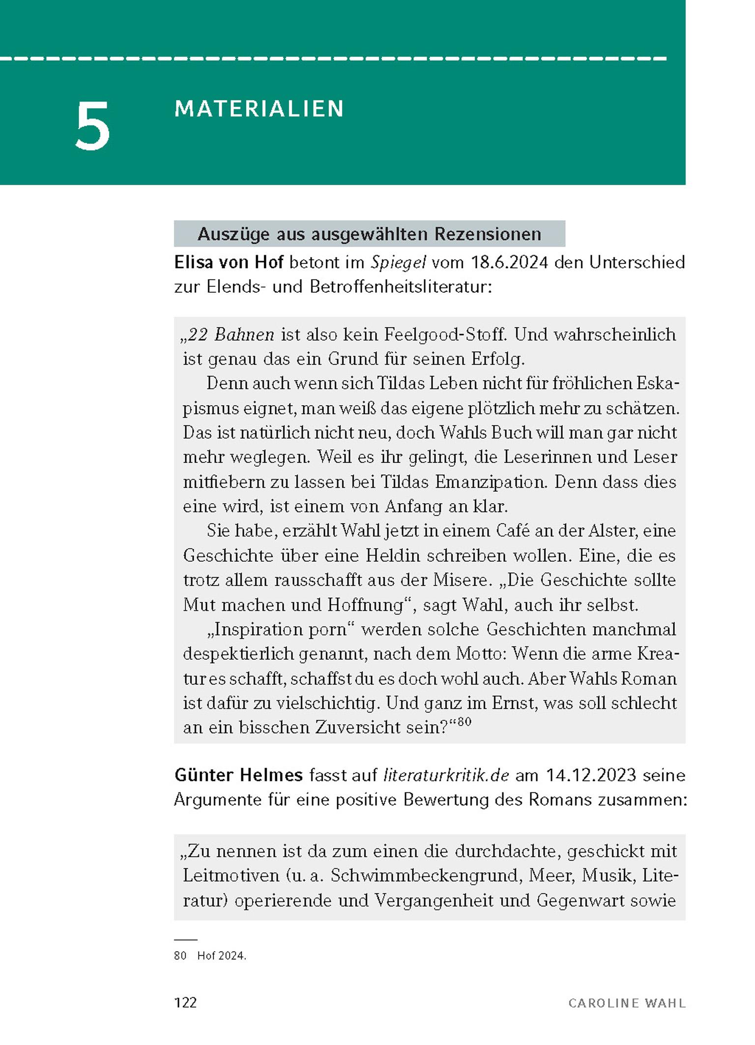 Beispielinhalt (Bild) 22 Bahnen von Caroline Wahl - Textanalyse und Interpretation