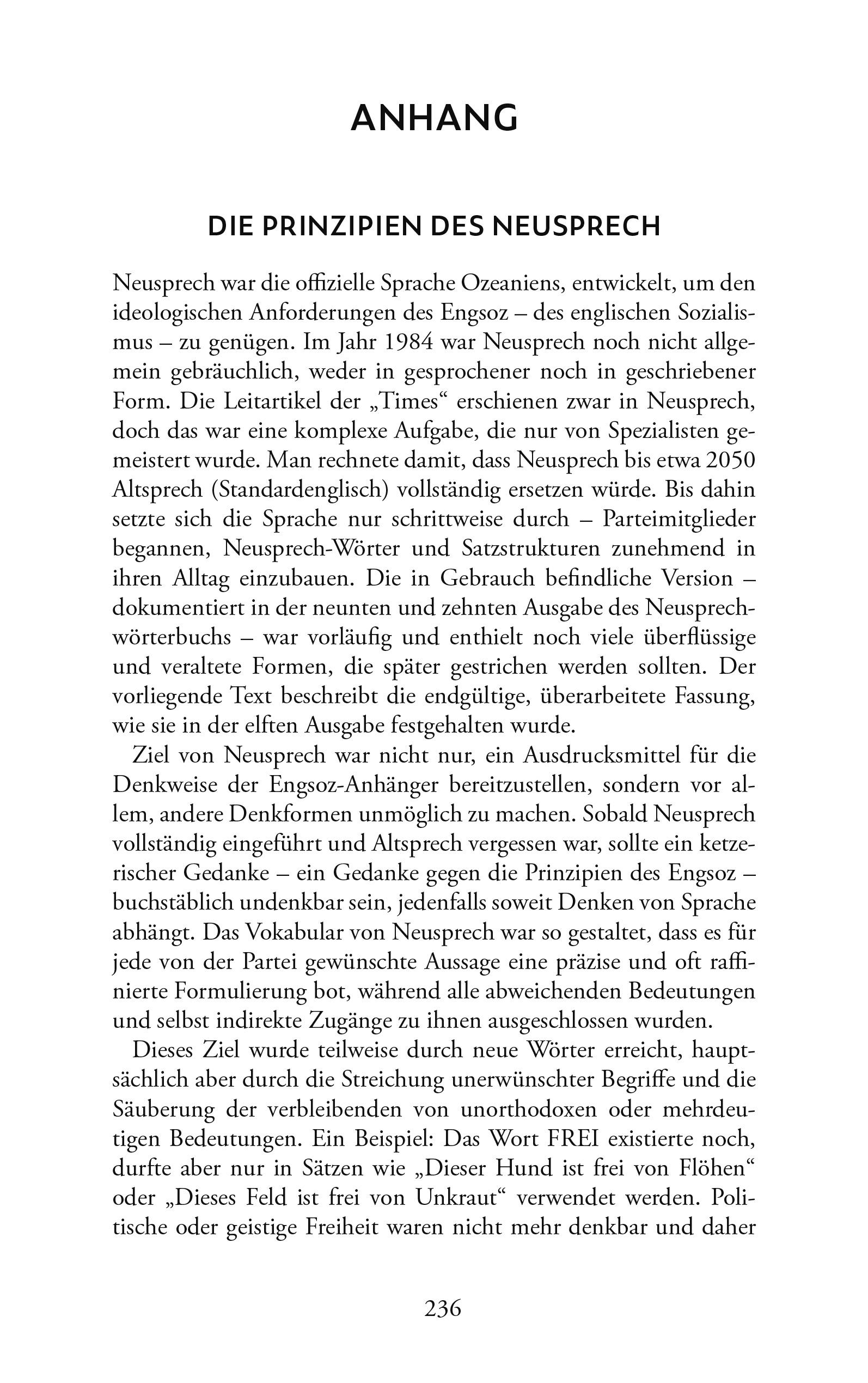 Beispielinhalt (Bild) 1984. Ein dystopischer Roman. George Orwell