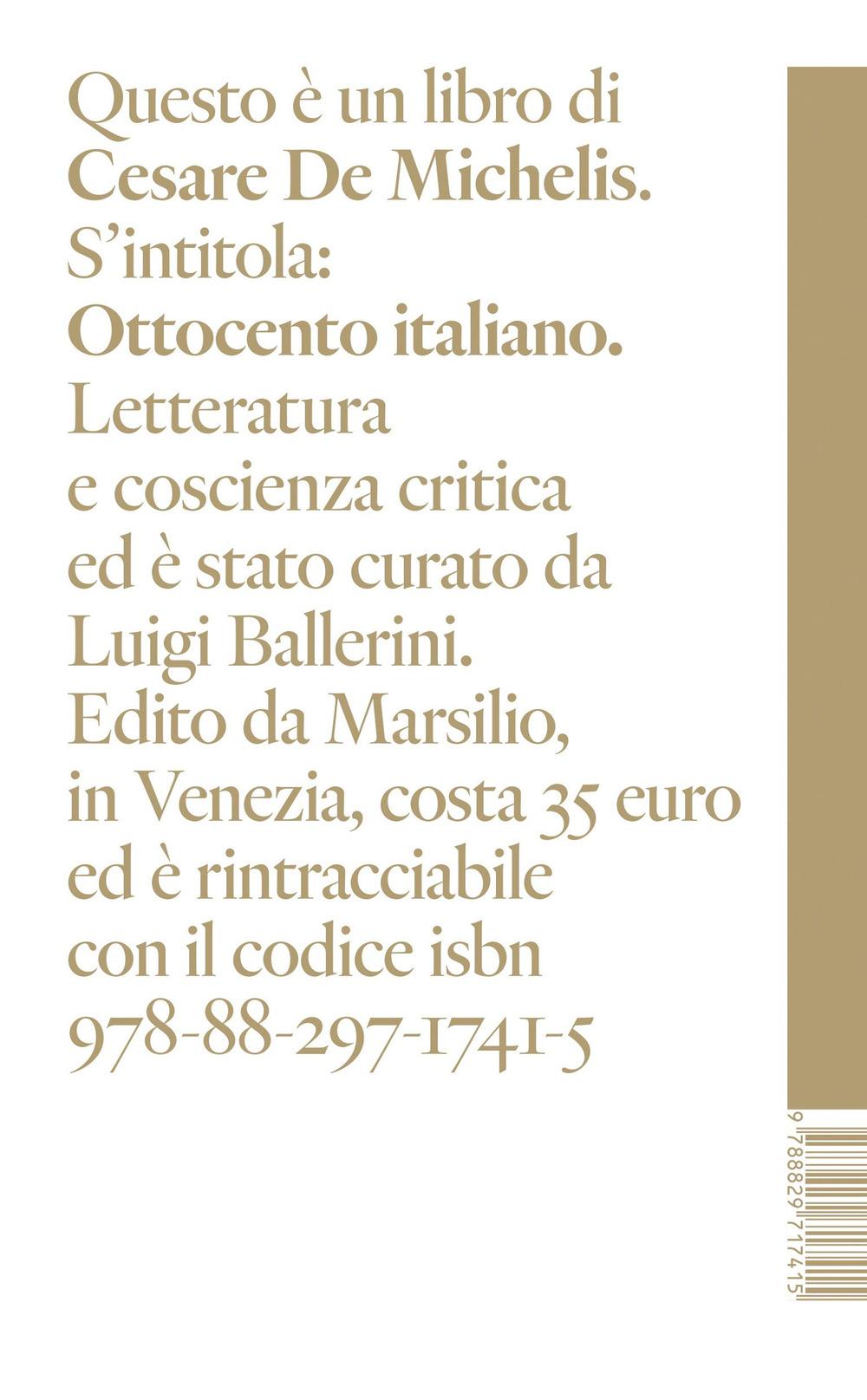 Vorderes Coverbild Ottocento italiano. Letteratura e coscienza critica