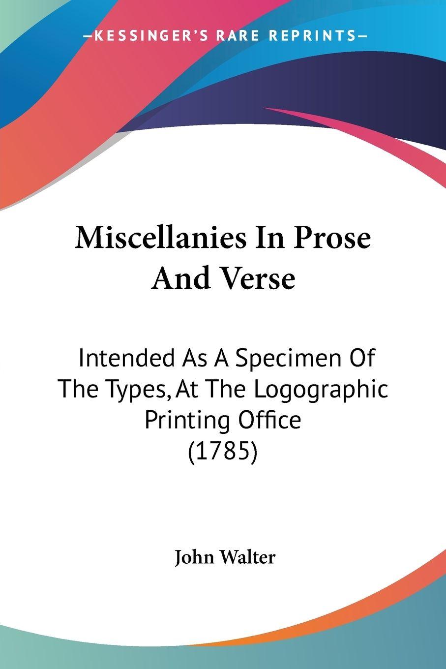 Vorderes Coverbild Miscellanies In Prose And Verse