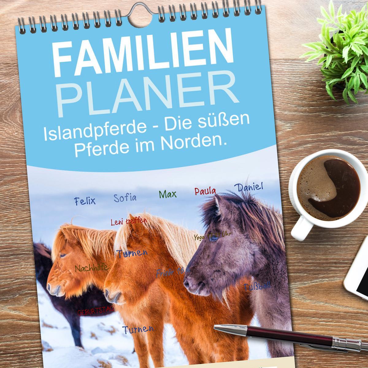 Beispielinhalt (Bild) Familienplaner 2026 - Islandpferde - Die süßen Pferde im Norden. mit 5 Spalten (Wandkalender, 21 x 45 cm) CALVENDO