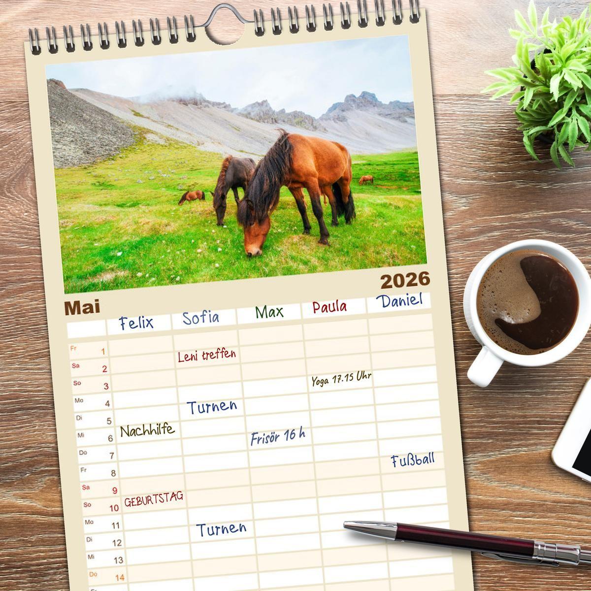Beispielinhalt (Bild) Familienplaner 2026 - Islandpferde - Die süßen Pferde im Norden. mit 5 Spalten (Wandkalender, 21 x 45 cm) CALVENDO