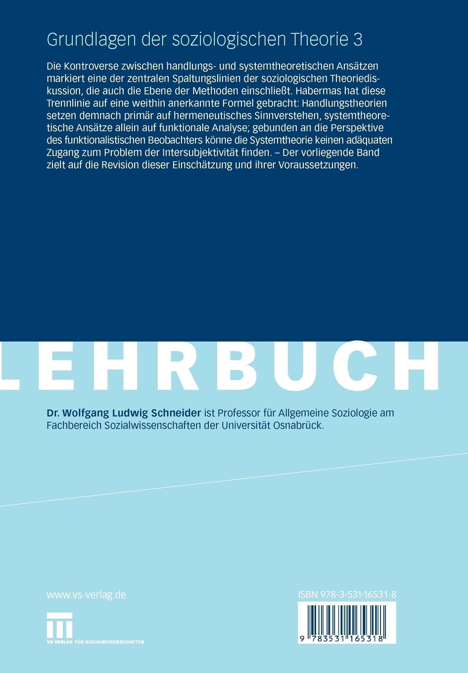 Rückseitencover Grundlagen der soziologischen Theorie
