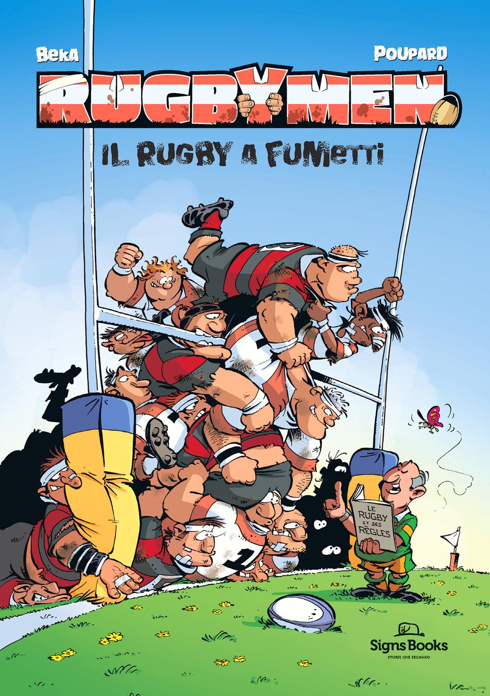 Vorderes Coverbild Rugbymen. Il rugby a fumetti