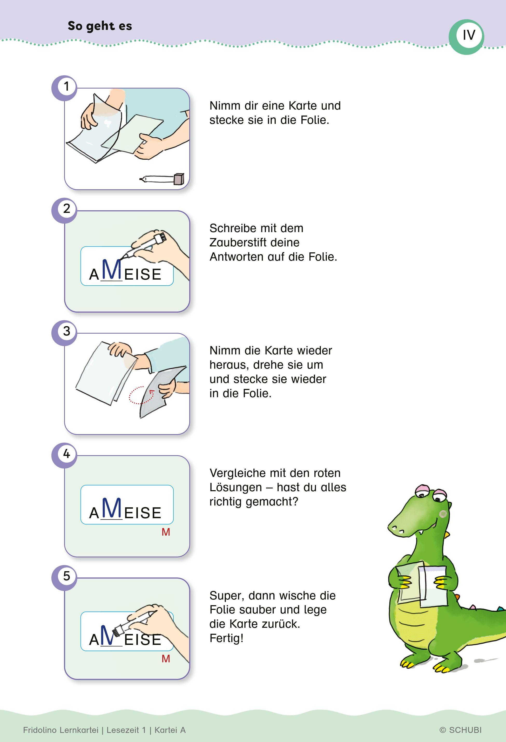 Beispielinhalt (Bild) Fridolino-Lernkartei. Lesezeit 1. Schuljahr (Box A)