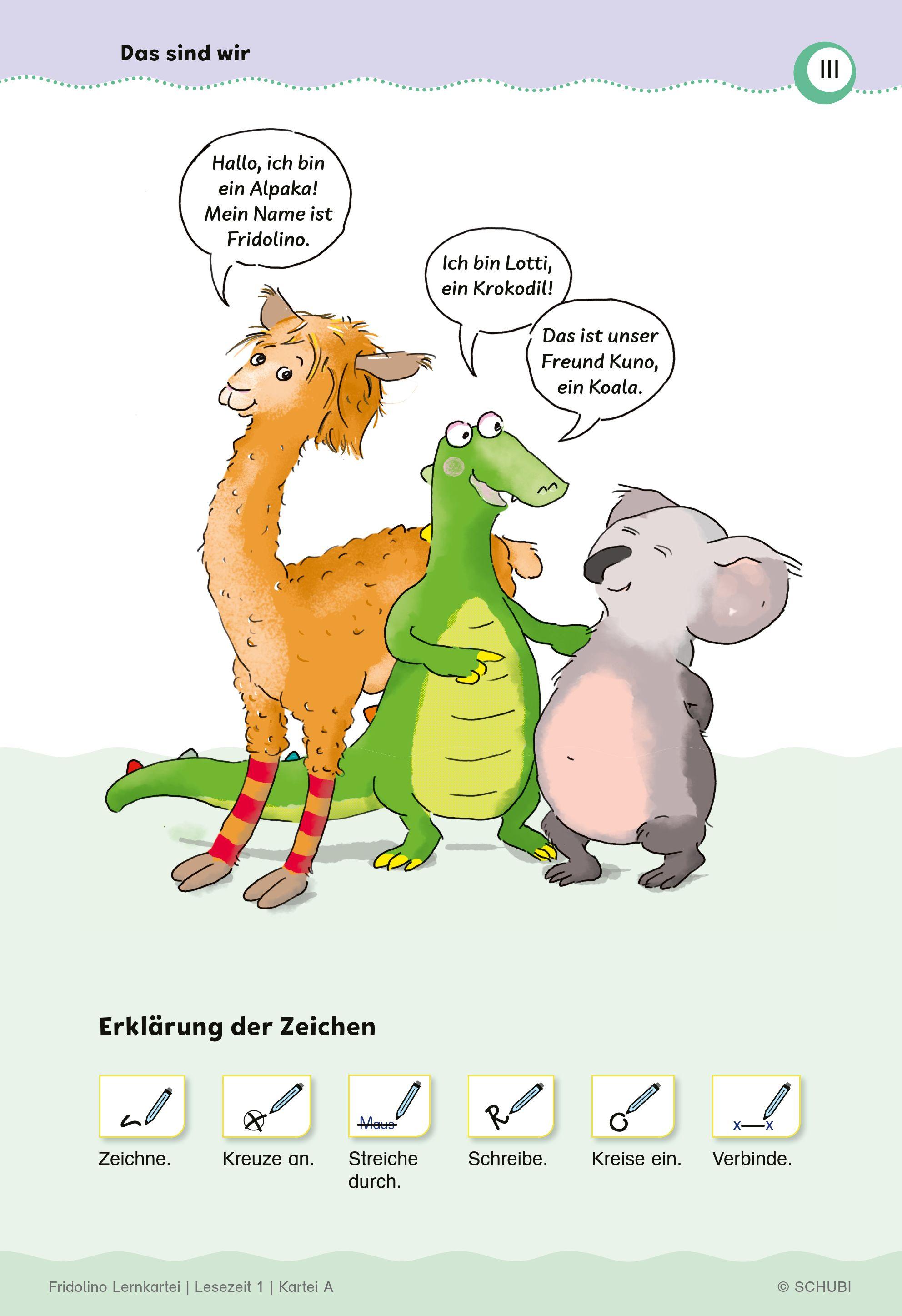 Beispielinhalt (Bild) Fridolino-Lernkartei. Lesezeit 1. Schuljahr (Box A)