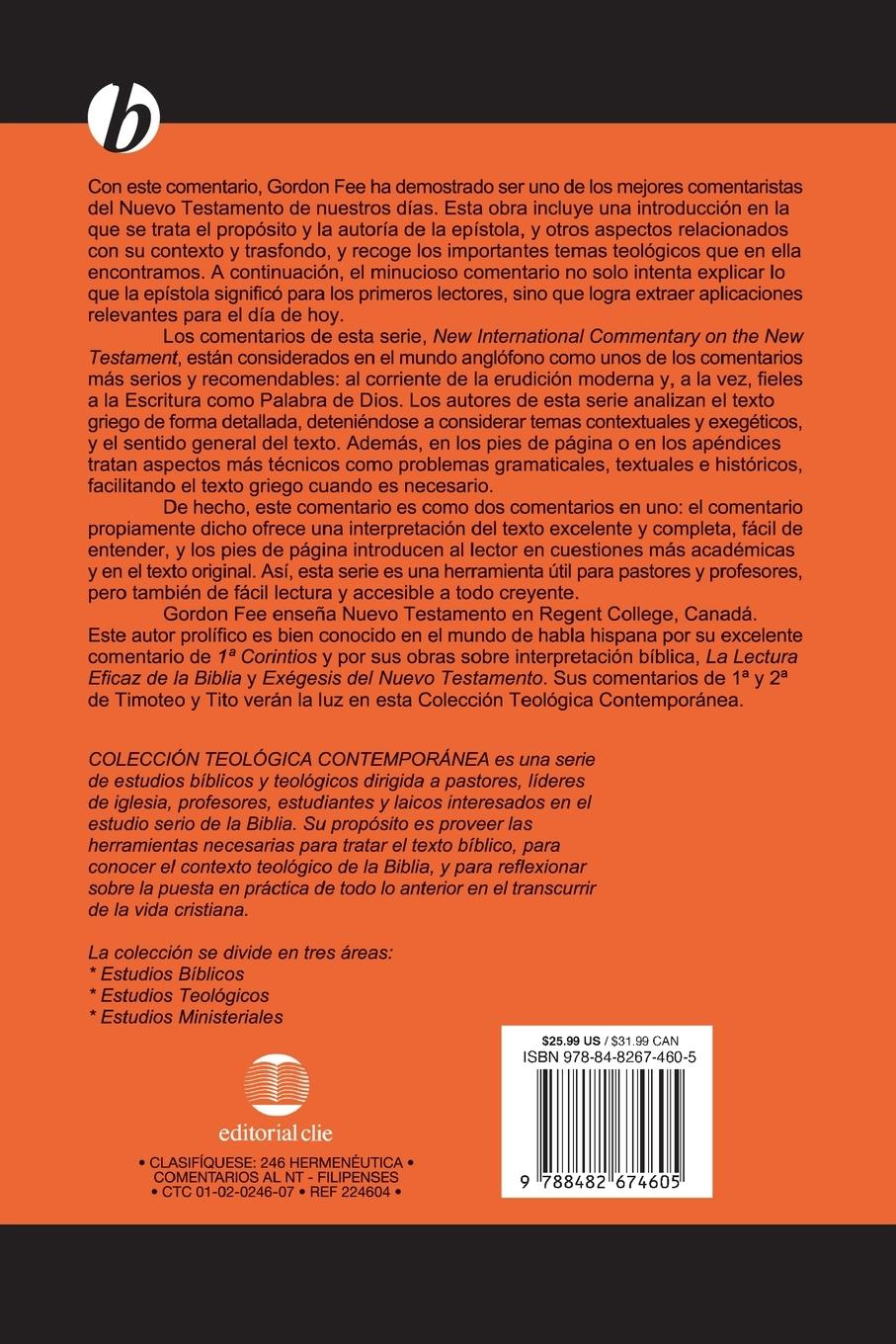 Rückseitencover Comentario de la Epistola A los Filipenses